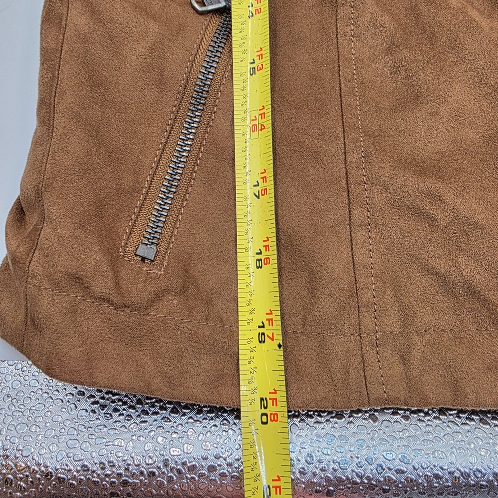 Levis Faux Suede Moto Jacket Womens Small Brown Asymmetrical Zip Biker Cognac O9 - Picture 5 of 16